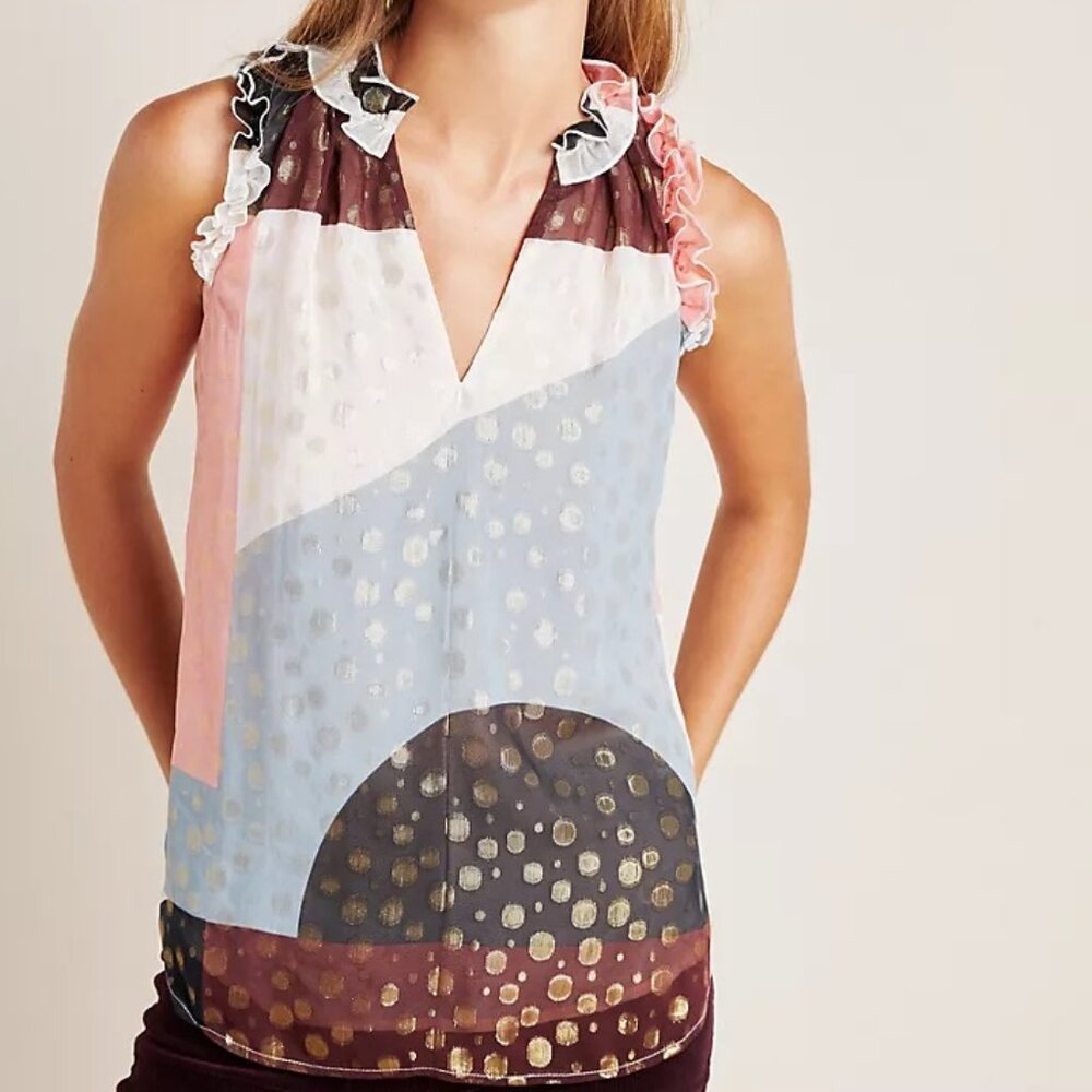 Anthropologie Fantasia Metallic Clip Dot Blouse Size 6P